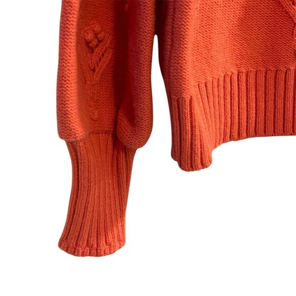 LOFT Women's Tangerine Pink Bobble Pointelle Sweater Size M Long Sleeve Pullover - Picture 4 of 10